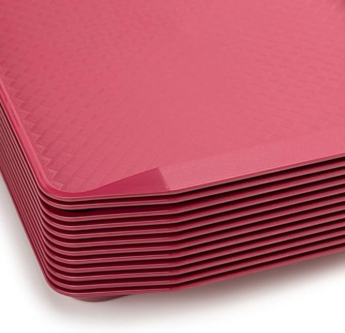 Plastic Fast Food Serving Tray,16.95 by 11.82-Inch,Set of 12 (Red)