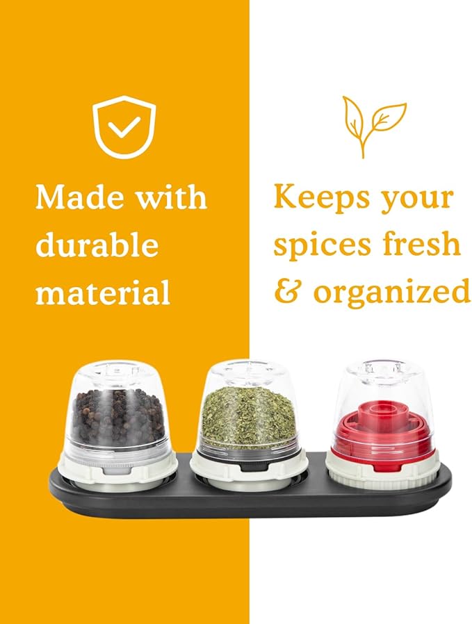 FinaMill Salt and Pepper Mill Tray, Stackable FinaPod Storage, Stylish Kitchen Accessories for Spice Grinder, Gift-Ready - Trio Black