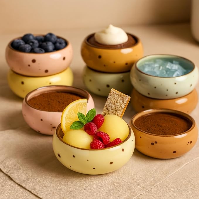 Small Hand Craft Dessert Bowls - 12oz, Set of 6 - Microwave, Oven, Dishwasher Safe, Ice Cream, Soup, Snacks, Rice, Cereal, Chili, Side Dishes Dips, Ideal Gift - Blossom Assorted Colors