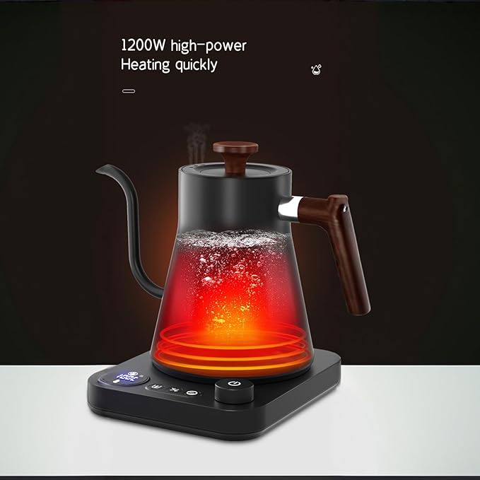 Gooseneck Electric Kettle,Electric Kettles, ±1℉ Temperature Control, Ultra-Quiet 304 Stainless Steel, for Coffee, Tea & Milk, Auto Boil Detection, 8 Safety Protections & Memory Function(Black,0.9L)