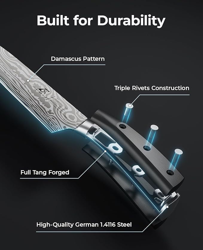 Essential Chef Knife Set, Professional Damascus Pattern Kitchen Knives Set 4 Pcs without Block, German Stainless Steel Sharp, for Bread, Meat Cutting, Fruits, Vegetable, Bbq, Home Cooking, Gift Box
