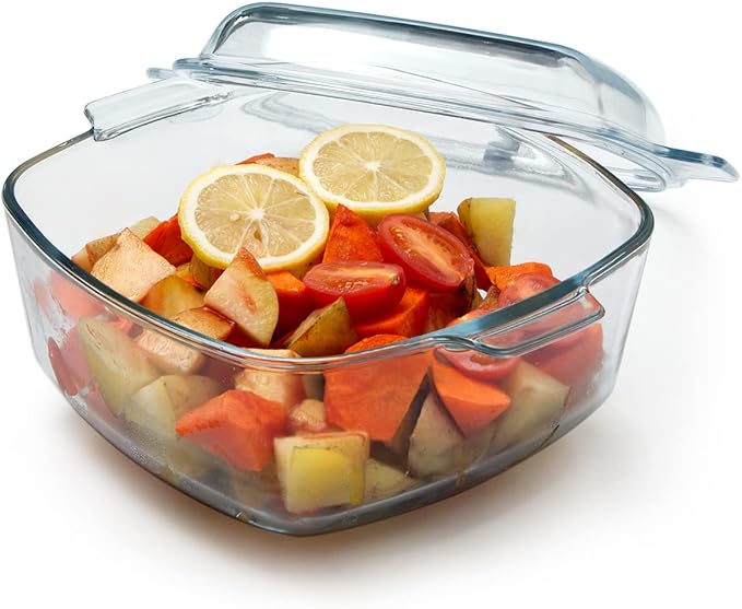NUTRIUPS 2.5L Glass Casserole with Glass Lid Square Casserole Dish for Oven Glass Microwavable Bowl With Lid