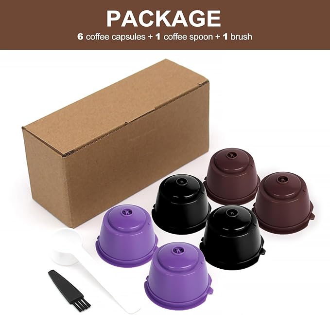 KEEPOW Reusable Coffee Capsules Compatible with Nescafe Dolce Gusto Machine, Refillable Coffee Pods 6 Pack (2 * Black + 2 * Brown + 2 * Purple)