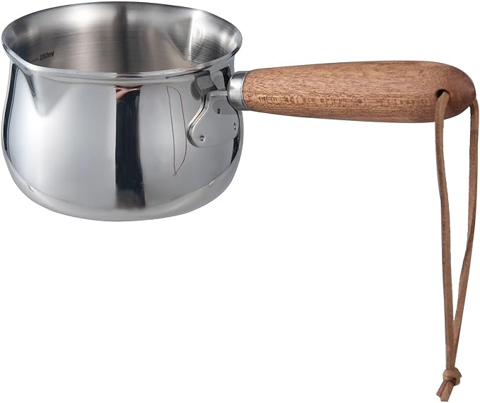 IMEEA Mini Milk Warmer Pot 8.5oz/250ml Butter Warmer SUS304 Tri-Ply Stainless Steel Small Milk Saucepan with Wood Handle