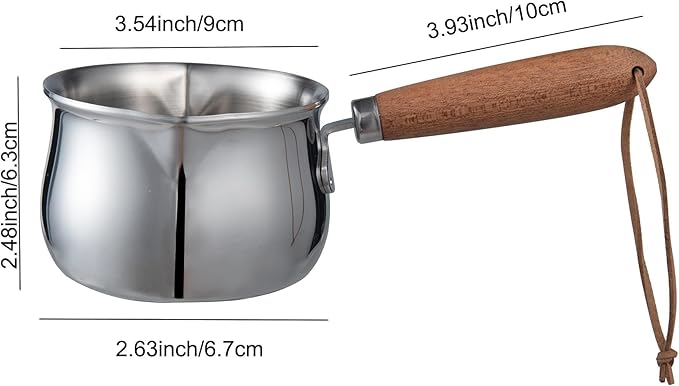 IMEEA Mini Milk Warmer Pot 8.5oz/250ml Butter Warmer SUS304 Tri-Ply Stainless Steel Small Milk Saucepan with Wood Handle