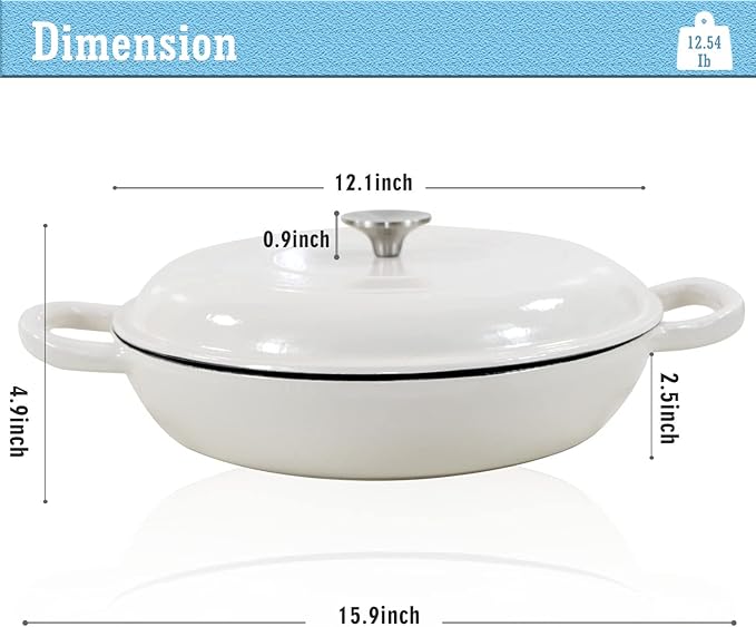 Cast Iron Dutch Oven 3.8 Quart Dutch Oven Pot with lid White Heavy Duty Dutch Oven Dual Handles Porcelain Enameled Cast Iron Skillet Family or Friends Gifts