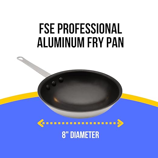 FSE 8" Professional Aluminum Fry Pan, Non-Stick Open Skillet, 3.0 mm Thick Aluminum Construction
