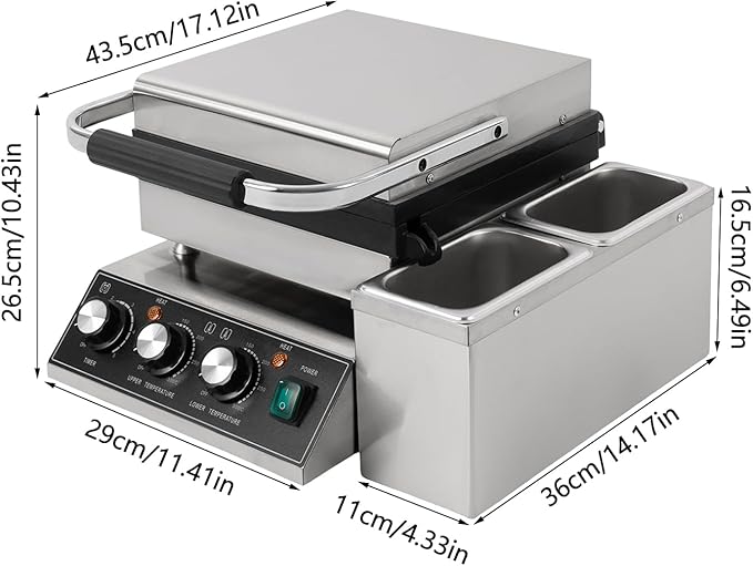 2200W Commercial Waffle Maker, Electric Square Waffle Maker Non-Stick Stainless Steel Belgian Waffle Iron w/Time & Temper Adjustable|Oil Spill Chute, Large Waffle Machine for Restaurant Party Food
