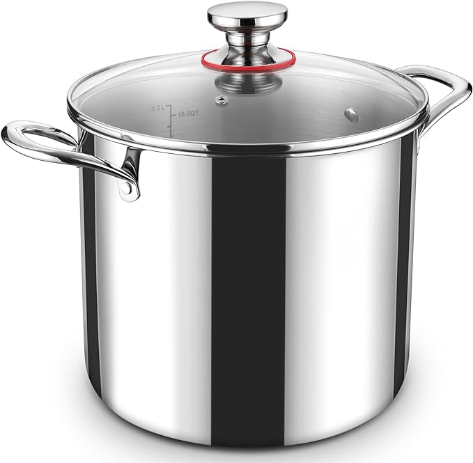 P&P CHEF 12 Quart Tri-Ply Stainless Steel Stockpot, Stock Pot with Visible Lid for Soup Pasta Vegetable, Induction Cooking Pot for All Stoves, Sturdy & Double Handle, Dishwasher Safe