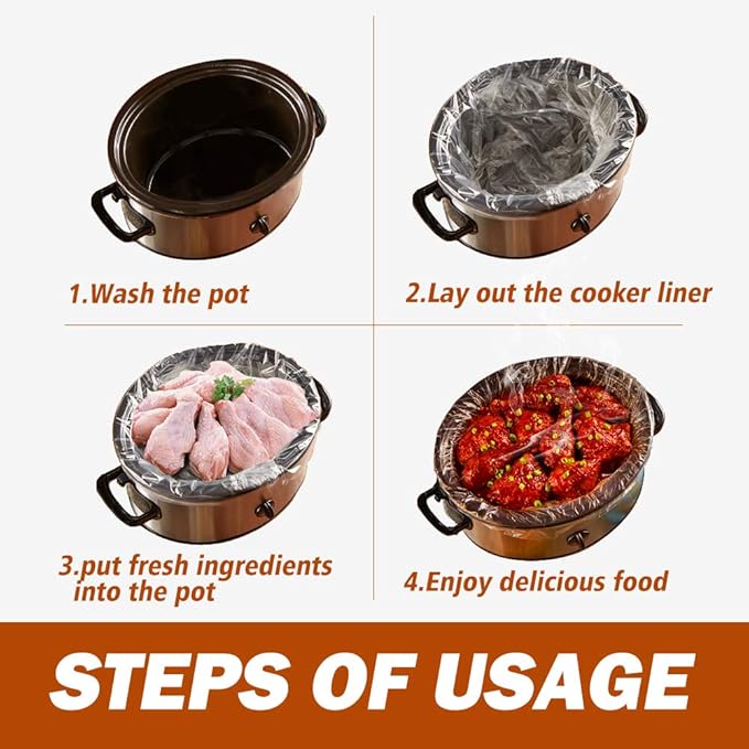 Slow Cooker Liners Kitchen Disposable Cooking Bags BPA Free for Oval or Round Pot, Large Size 13 x 21 Inch, Fits 3 to 8.5 Quarts - 4 Pack (40 Bags Total)