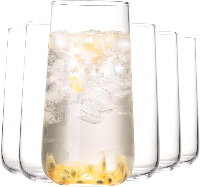 Water Glasses Set of 6, 17.5oz Large Drinking Glasses, Clear Crystal Lightweight Glass cups, Glassware Set for Juice,Iced Tea,Mojito,kitchen and bar,Gifts