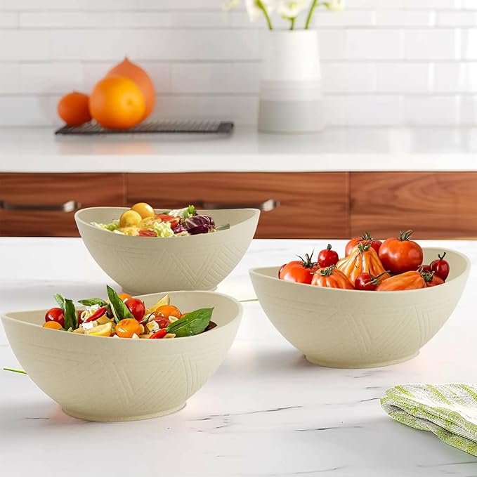 Large Bowls 65 OZ, Wheat Straw Bowls Set of 4, Unbreakable Salad Bowl, Microwave & Dishwasher Safe Big Bowl, Kitchen Serving Bowl for Salad, Cereal, Soup and Oatmeal (Beige)
