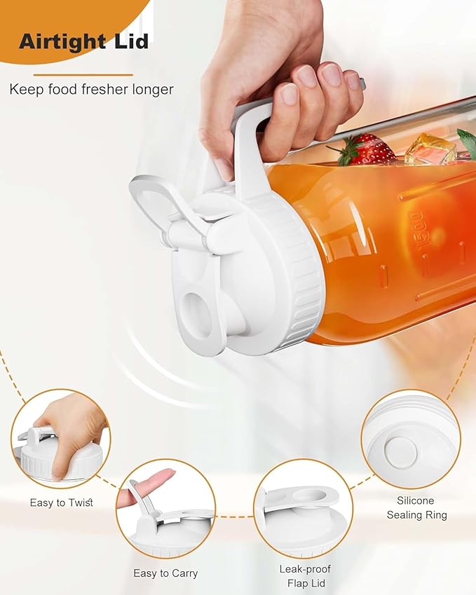 64oz Glass Pitcher, 2 Quart Mason Jar Pitcher with Lid and Spout | Wide Mouth | Airtight | Leakproof | Glass Water Jug for Juice, Sun Iced Tea, Cold Brew Coffee, Milk Storage, White