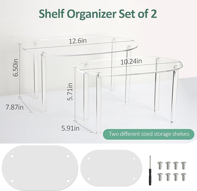 Clear Cabinet Organizer, Storage Shelf Set of 2 | Stackable Kitchen Counter Shelves for Spice Racks, Pantry & Countertop Storage | Space-Saving Bathroom/Desk Organizer