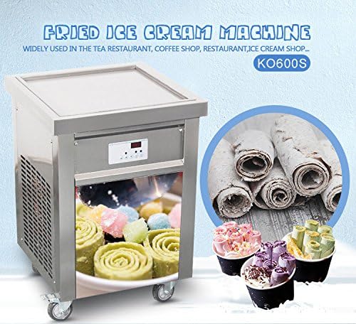 Kolice Commercial ETL NSF certificated 21"x21" Single Square Pan Fried Ice Cream Machine, Frozen Yogurt Roll Ice Cream Machine, Fry Ice Cream Roll Machine-auto defrost, smart AI temp. control