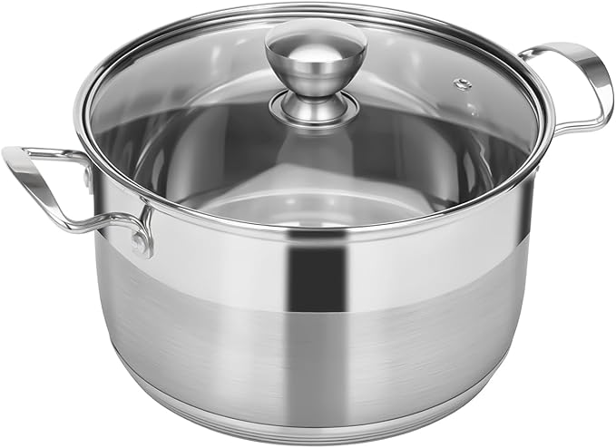 Ohtomber 8 Quart Stock Pot - Stainless Steel Large Cooking Induction Pot with Lid for Pasta, Soup, Spaghetti, Nonstick Thick Base Deep Stockpot, Kitchen Cookware for Stew, Simmer, Boiling, Canning