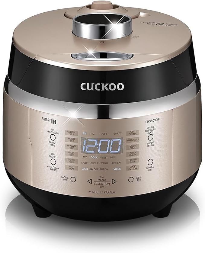 CUCKOO CRP-EHSS0309FG 3-Cup (Uncooked) / 6-Cup (Cooked) Induction Heating Pressure Rice Cooker with Nonstick Inner Pot, 16 Menu Modes, Fuzzy Logic Tech, 3 Voice Guide, Auto Clean (Gold)