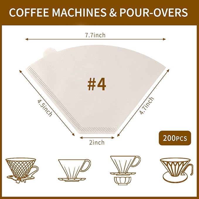 Coffee Filters #4,Coffee Filter 4 Cone Paper 12 Cup,200 Disposable Large Coffee Filters - White