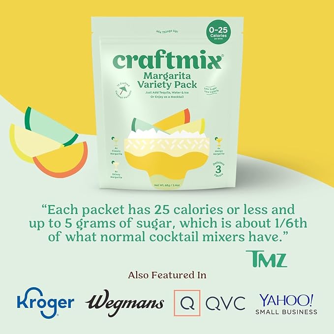 Craftmix Margarita Variety Pack, Makes 12 Drinks, Skinny Cocktail Mixers, Instant Mix Mocktail Kit, Real Fruit, Vegan Low Carb Non-GMO, Dairy Free, Gluten Free, Easy to Mix