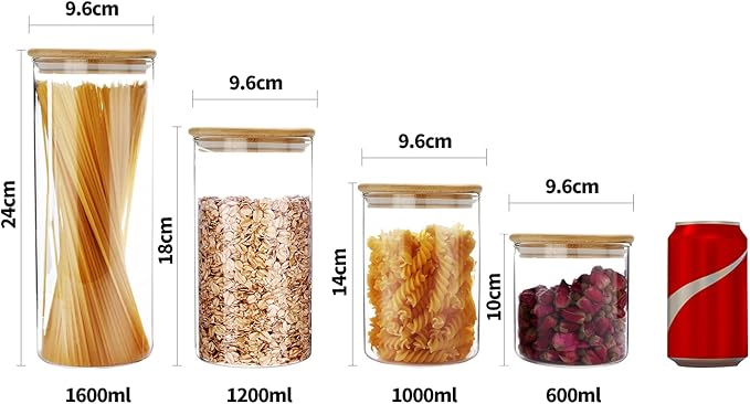 SIXAQUAE Glass Food Storage Containers Jar Seal Bamboo Lids 2 Packs 1200ml Airtight Canister Organization Sets Stackable
