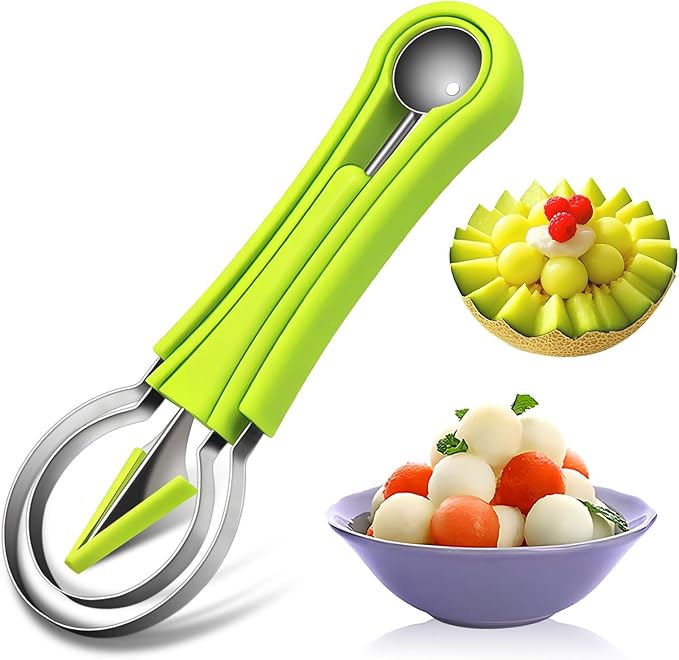 Suuker Melon Baller Scoop Set,4 In 1 fruit cutters shapes, watermelon scooper fruit scooper and baller, fruit carving tools(Green)