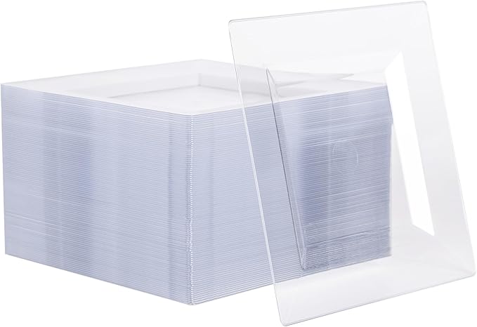 100 Pack Clear Plastic Square Dessert Plates, 6.5" Disposable Salad Plate Heavy Duty Plate for Party, Wedding, Christmas, Picnic