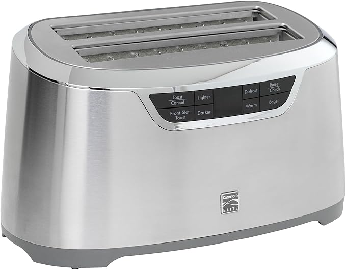 Kenmore Elite toaster 4-slice -wide slot countertop stainless steel Auto lift toasters, grill or toast bread bagel & buns, commercial easy tray clean function with compact pop up tostadora de pan