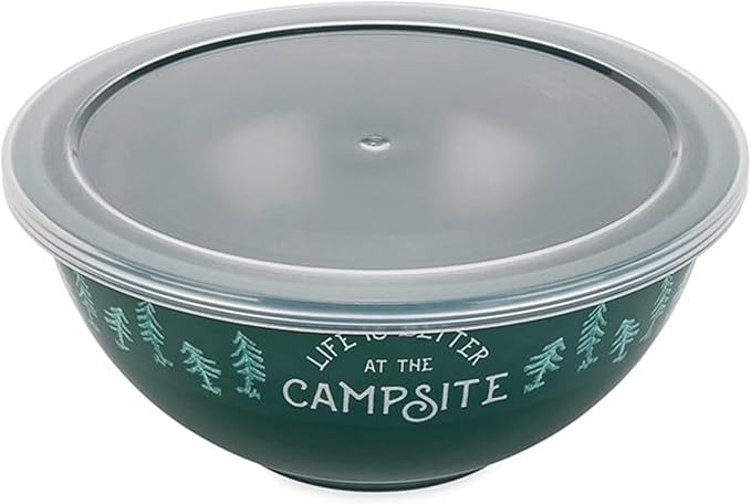 Camco Nesting Bowl Set with Lids - Features Life is Better at The Campsite Design - Camping Dishware Set Includes 4 Durable Melamine Bowls with 4 Plastic Lids - Camping Kitchen Essentials(53451)