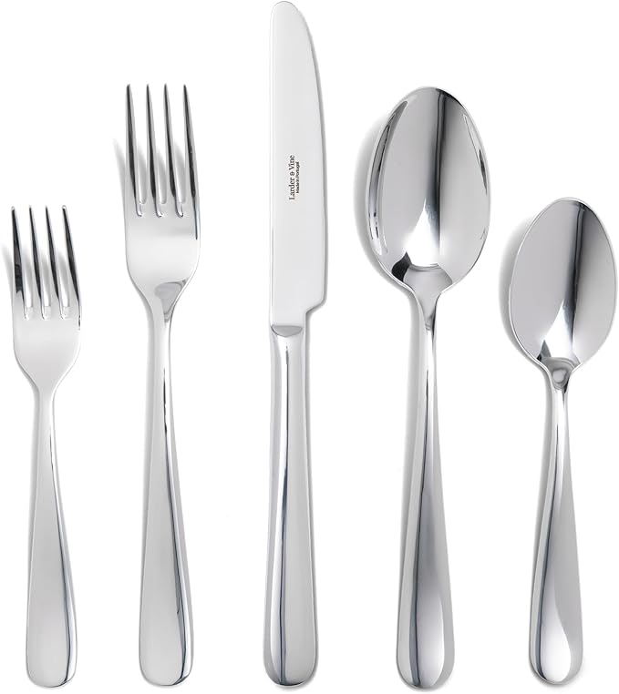 Signature Stainless Steel Flatware 20-Piece Set - Service for 4, Premium Stainless Steel with Weighted Handles, Dishwasher Safe, Everyday or Special Occasion Cutlery (Mirror Finish)