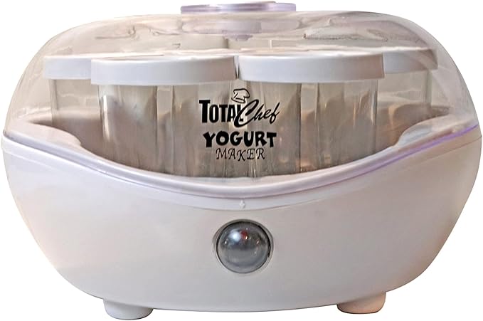 Total Chef Yogurt Maker, 1L (1.1 qt) with 7 Glass Jars and Lids, One Touch Operation, White, Perfect for Natural, Organic, Sweetened or Sugar-Free, Flavored, Plain, or Lactose-Free Homemade Yogurt