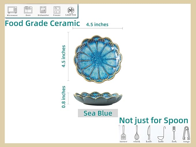 Ceramic Spoon Rest for Stove Top, Flower Cute Spoon Rest for Kitchen Counter, Cooking Spoon Holder for Kitchen Counter, Utensil Rest Spatula Rest Ladle Holder Tong Rest, 1 PC (Retro, Sea Blue)