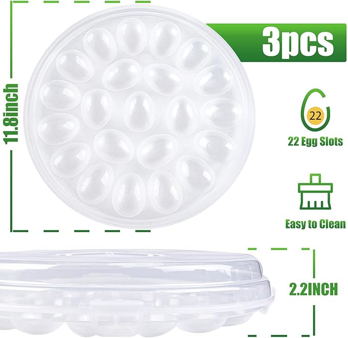 HAKSEN Deviled Egg Containers with Lid, 3PCS Deviled Egg Platter Carrier Holder Trays with 66 Slots for Party and Home Kitchen, Clear