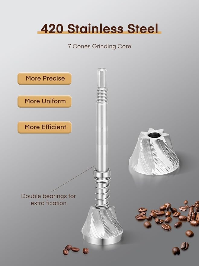 FOHERE Manual Coffee Grinder Capacity 30g with CNC Stainless Steel Conical Burr, Adjustable Coarseness for Espresso, Drip Coffee, and French Press, Portable Hand Grinder