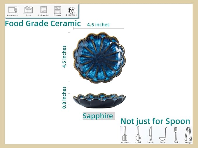 Ceramic Spoon Rest for Stove Top, Flower Cute Spoon Rest for Kitchen Counter, Cooking Spoon Holder for Kitchen Counter, Utensil Rest Spatula Rest Ladle Holder Tong Rest, 1 PC (Retro Sapphire)