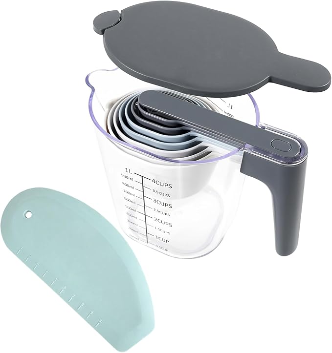 11-Piece Measuring Cups and Spoons Set with Stackable Measuring Cup, Lid, and Dough Scraper, Unique Kitchen Gadgets for Baking and Cooking, BPA-Free, Dishwasher Safe