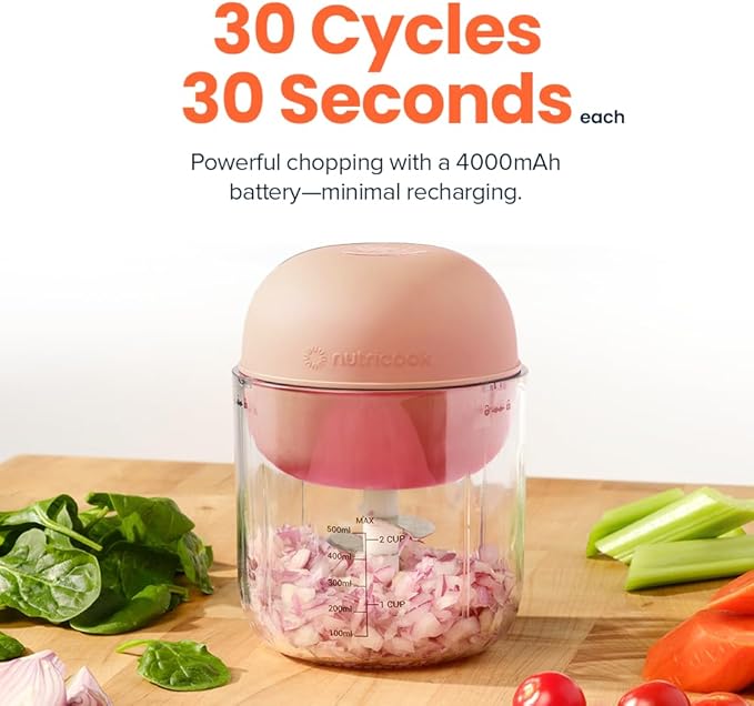 Choppi Cordless Electric Vegetable Chopper & Mini Food Processor for Dicing, Shredding, Mincing, and Puree, Portable and Rechargeable, 2-Cup, 500 mL, 4000 mAh Battery, Canyon Sunset