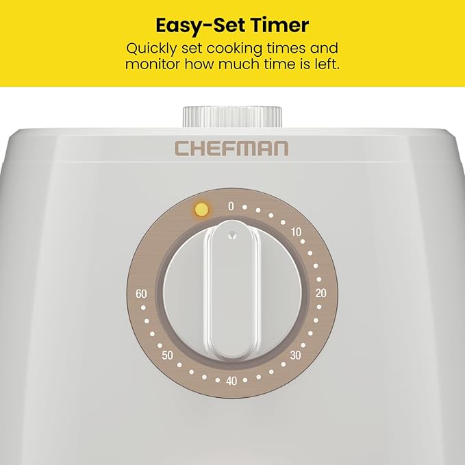 Chefman TurboFry 2-Quart Air Fryer, Dishwasher Safe Basket & Tray, Use Little to No Oil For Healthy Food, 60 Minute Timer, Fry Healthier Meals Fast, Heat And Power Indicator Light, Temp Control, White