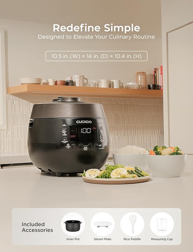 CUCKOO CRP-RT0609FB 6-Cup (Uncooked) / 12-Cup (Cooked) Twin Pressure Rice Cooker & Warmer with Nonstick Inner Pot, 14 Menu Options, Safe Steam Release, 3 Voice Guide, Auto Clean (Black)