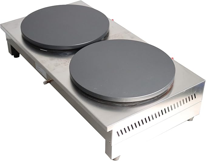 Double LP Gas Crepe Maker 2800Pa Commercial Pancake Machine Nonstick Pan Griddle Machine Table Size 15.75″×2 for Blintzes Eggs Bacon