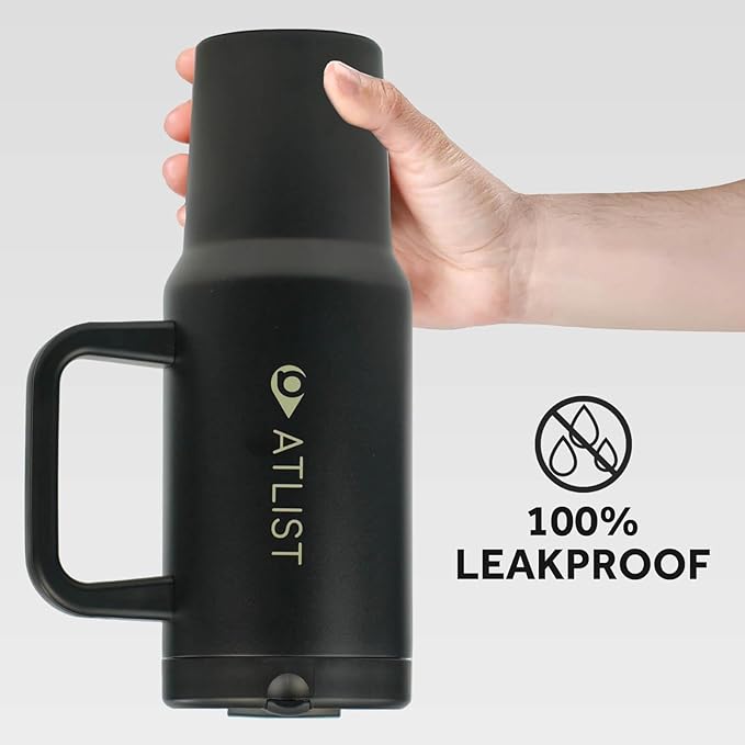 100% Leakproof 40 oz Tumbler with Handle & 4-in-1 SipSwig Lid, Built-In Flip Straw & External Stainless Steel Straw, Insulated Stainless Steel Cup, BPA-Free, Black