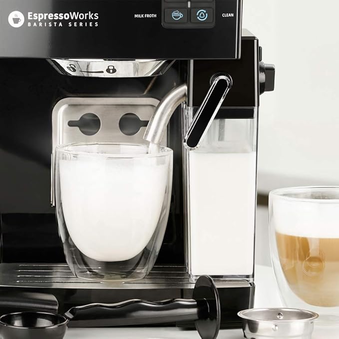 EspressoWorks 19-Bar Espresso, Latte and Cappuccino Maker 10-Piece Set - Brew Cappuccino and Latte with One Button - Espresso Machine with Milk Steamer 1250W - Coffee Gifts (Black)