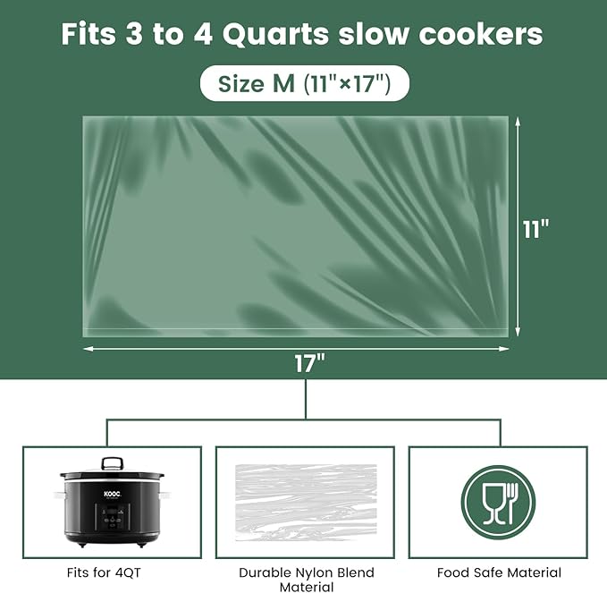 KOOC Slow Cooker Liners 11"x17" 30 count Middle Size Disposable Pot Liners Cooking Bags Fit 3 qt to 4 qt Pot BPA Free Fresh Locking Seal Design
