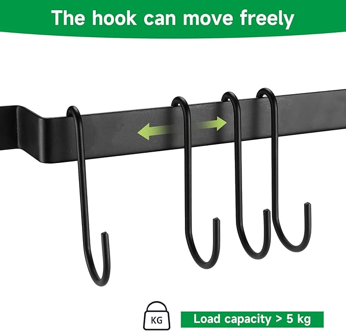 Kitchen Utensil Rack with 15 Hooks, 17 Inch Pots and Pans Hanging Rack Wall Mounted, Steel Cooking Utensil Hanger, 2 Pack