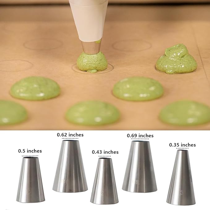 Hendiy 5 Pieces Large Round Piping Tip, Stainless Steel Piping Tips Professional Cake Decorating Tips Set, Frosting Tip Cake Icing Tools for Cupcakes Cakes Cookies