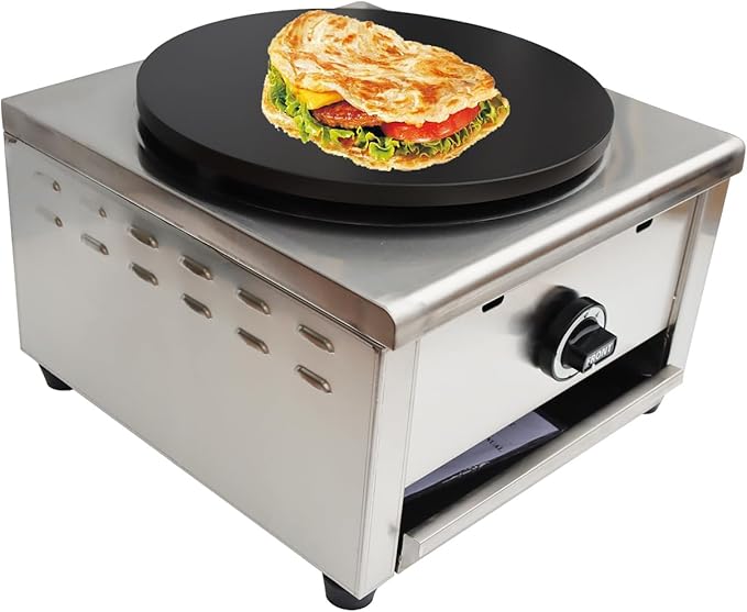 Single LP Gas Crepe Machine 2800Pa Commercial Pancake Maker Nonstick Pan Griddle Machine Table Size 15.75″ for Blintzes Eggs Bacon