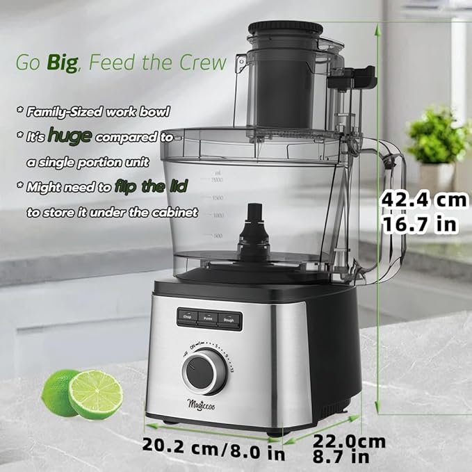 14-Cup Lemon Slicer Food-Processor - Large Feed Chute, 13 Speeds & Pulse, 3 Programs,Cheese Shredding, Cutting Fries, Meat Chopping, Shredding and Slicing, Mixing and Doughing, for Home Use