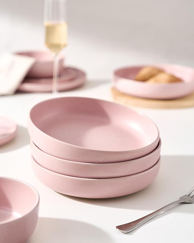 famiware Milkyway 33 oz Bowl Set, Pasta Bowls Set of 6, Salad Bowls Perfect for Your Friend for Housewarming, Thanksgiving, Christmas, Light Pink