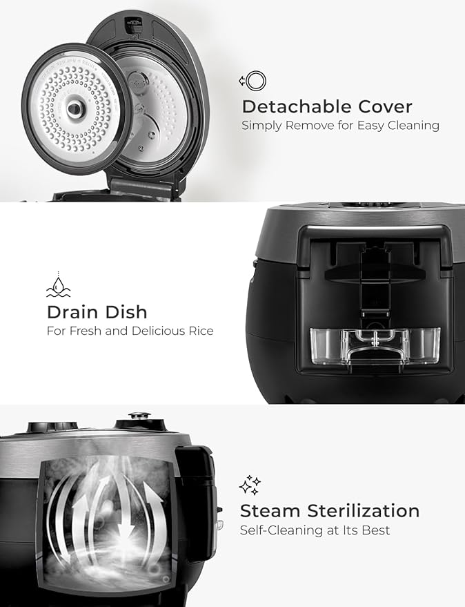 CUCKOO CRP-RT0609FB 6-Cup (Uncooked) / 12-Cup (Cooked) Twin Pressure Rice Cooker & Warmer with Nonstick Inner Pot, 14 Menu Options, Safe Steam Release, 3 Voice Guide, Auto Clean (Black)