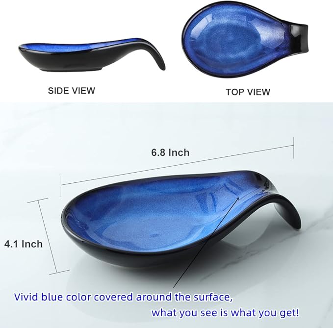Nihow Ceramic Spoon Rest: 4 Inch Stable Utensil Rest - Heat Resistant Spoon Holder for Kitchen counter/Countertop/Stove Top - Dishwasher Safe - Elegant Blue (1 PC)