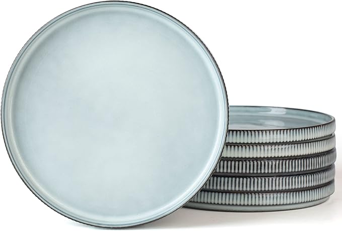 famiware Star Dinner Plates for 6, 10 inches Plate Set, Scratch Resistant, Stoneware Dinnerware, Kitchen Modern Rustic Serving Dishes, Smoky Blue